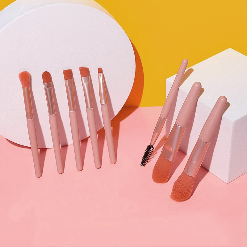 Macaron mango de plástico mate 8 mini pinceles de maquillaje traje portátil cepillo de maquillaje de pelo suave herramientas de belleza transfronteriza