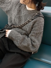 韩国复古麻花套头毛衣女宽松慵懒风奶奶灰色针织衫冬加厚秋冬外穿
