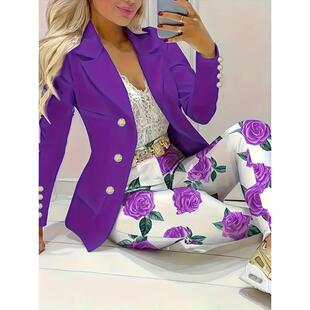 P 49043 Printed blazer pants set ӡ�����e���b���b