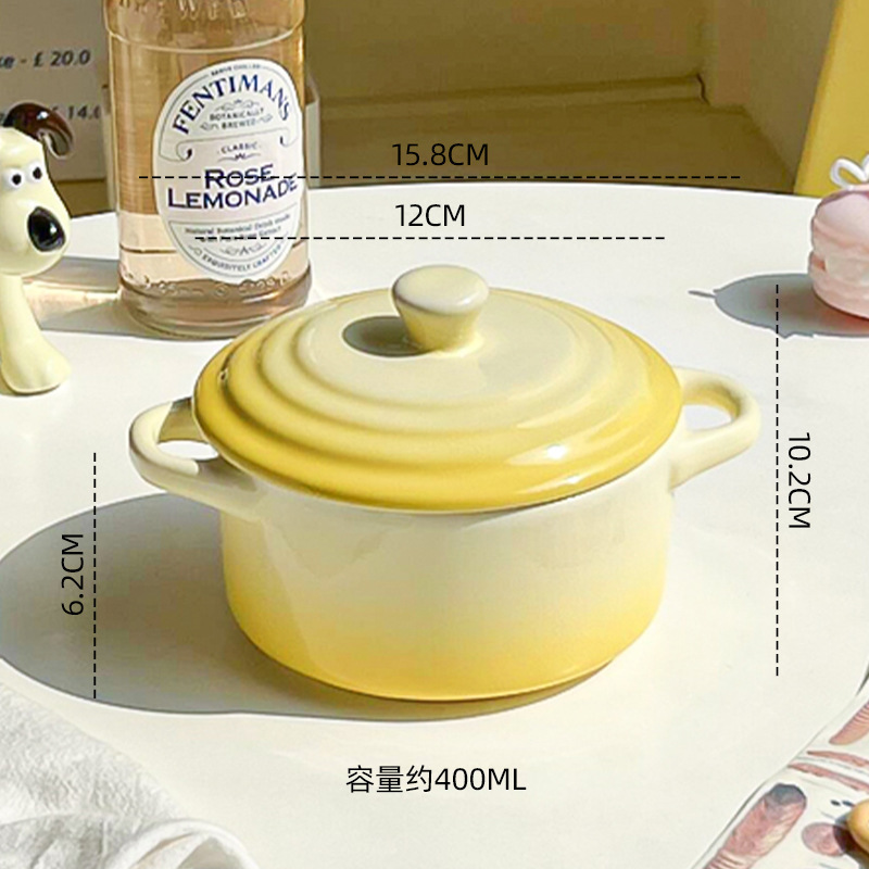 Ins風陶磁器蒸し卵碗双耳家庭用蓋付き蒸し卵スープ専用碗煮込み卵碗電子レンジ焼き碗|undefined