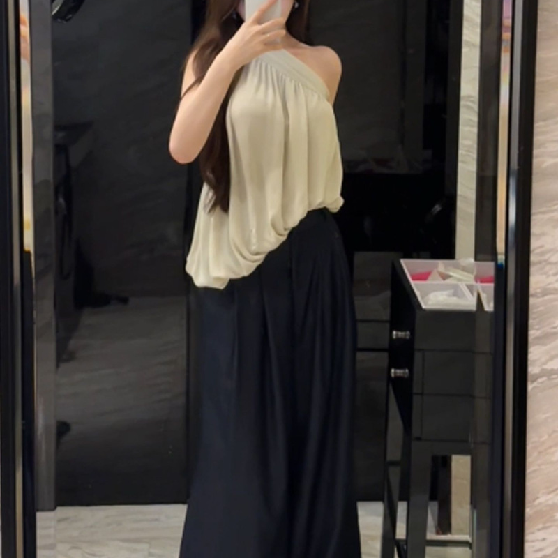 不规则斜肩飘带背心吊带女夏季新款别致休闲宽松显瘦百搭无袖上衣|undefined
