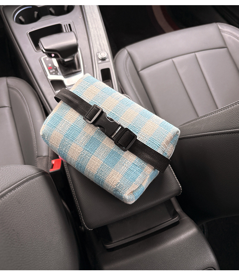 Creative Cartoon Plaid Bear Car Seat Back Hanging Paper Box Car Armrest Box Tissue Box Car Tissue Bag