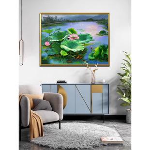 Lotus Fish Picture Pure Hand-Painted Oil Painting Decorative Painting Entrance Hanging Painting Restaurant Mural Hanging Painting Stereo Finished Product New Chinese Style