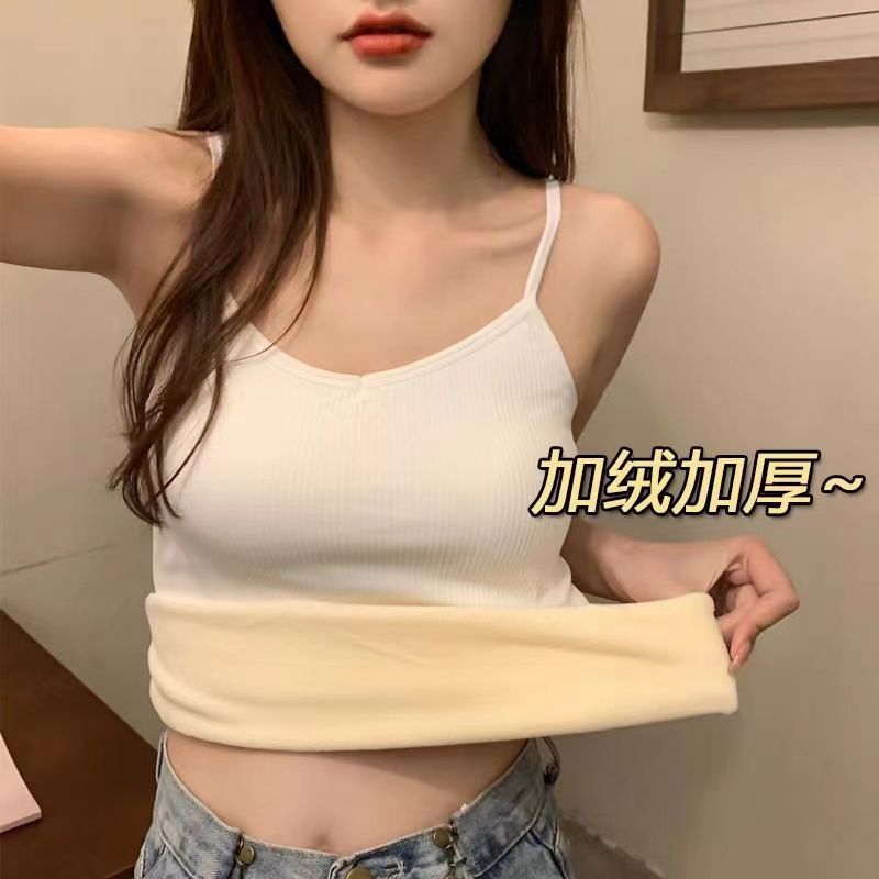 加绒吊带保暖背心女内穿打底衣加厚学生韩版秋冬小吊带外穿上衣|ru