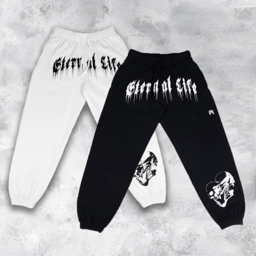 European and American Men's Spring and Autumn Season Sports Leisure Sweatpants Screen Printing Ribbed Ankle Pants Running Fitness Men's Long Pants