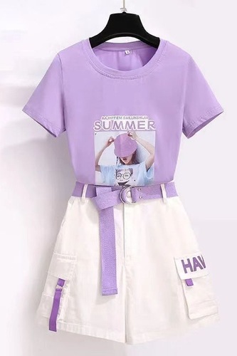 Women's Summer 2024 New Model Petite Charming Stylish Youthful Two-Piece Work Short Shorts and T-Shirt Set