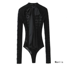 Z跨境欧美风新款丝缎质感蝴蝶结饰蕾丝连体衣466114迷你裙4772512