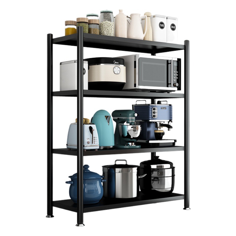 Negro cocina rack de almacenamiento de piso multi-capa hogar almacenamiento Punch-libre horno microondas olla rack al por mayor
