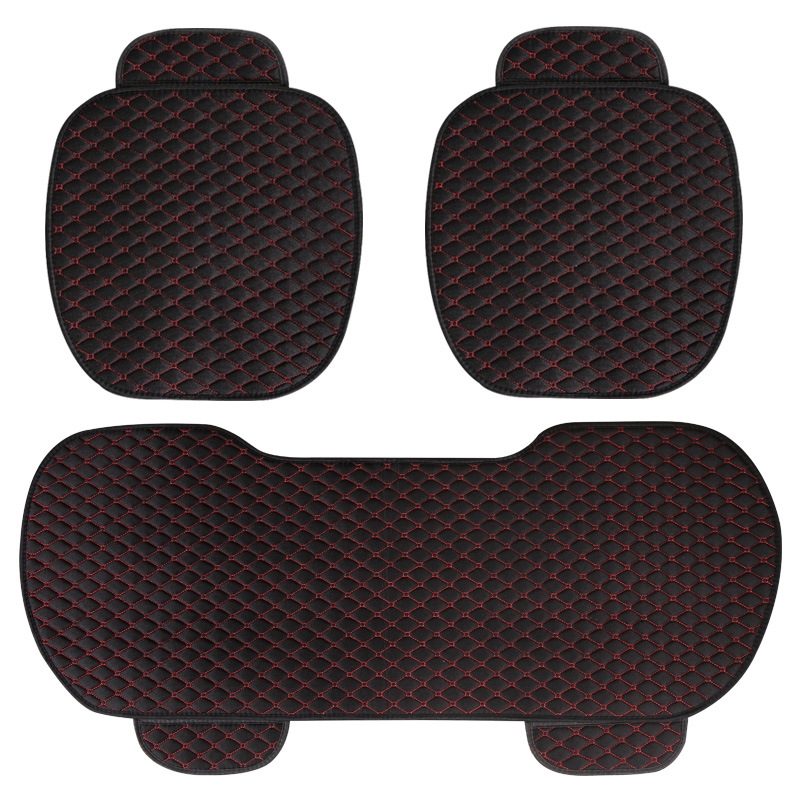 with Backrest — Xiao Ling Seat cushion, seat cover - small-rhombus-linen-black-red-line-three-piece-set