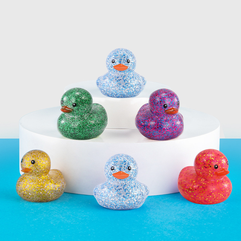 Vinyl Duck Little Yellow Duck Kidsren's Water Duck Gold Powder Colorful Squeeze Sound Pinch Bathtub Water Toy
