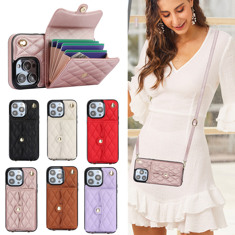 New iPhone16E Crossbody Phone Case for Apple 16PRO Card Protection Case 13 Small Chanel Style Leather Case New iPhone16E Crossbody Phone Case for Apple 16PRO Card Protection Case 13 Small Chanel Style Leather Case