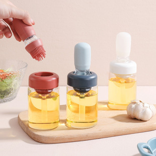Kitchen Silicone Oil Bottle Oil Pot Brush Household Baking Quantitative Oil Brush with Glass Bottle Barbecue Brush High Temperature Resistant Oil Brush Pot