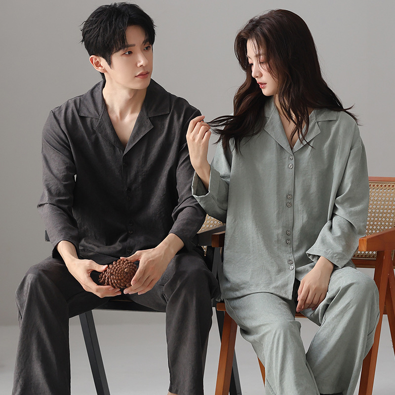 Bentley Velvet Cardigan Couple Pajamas Autumn and Winter Lapel Long-Sleeved Pants Pure Color Fashionable Loose Home Wear Set