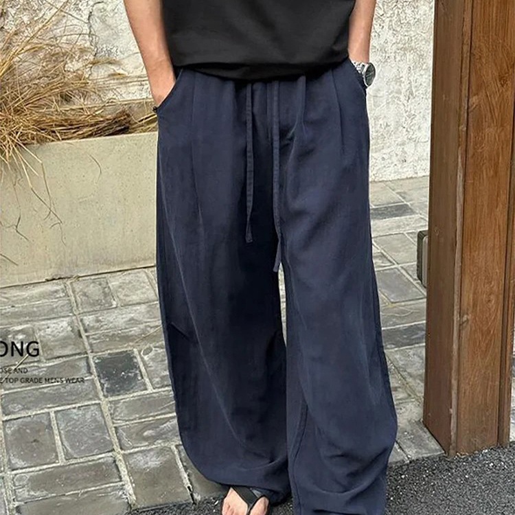 【ST·Shen】莱赛尔天丝亚麻情侣裤松弛垂感休闲拖地弯刀裤男女82