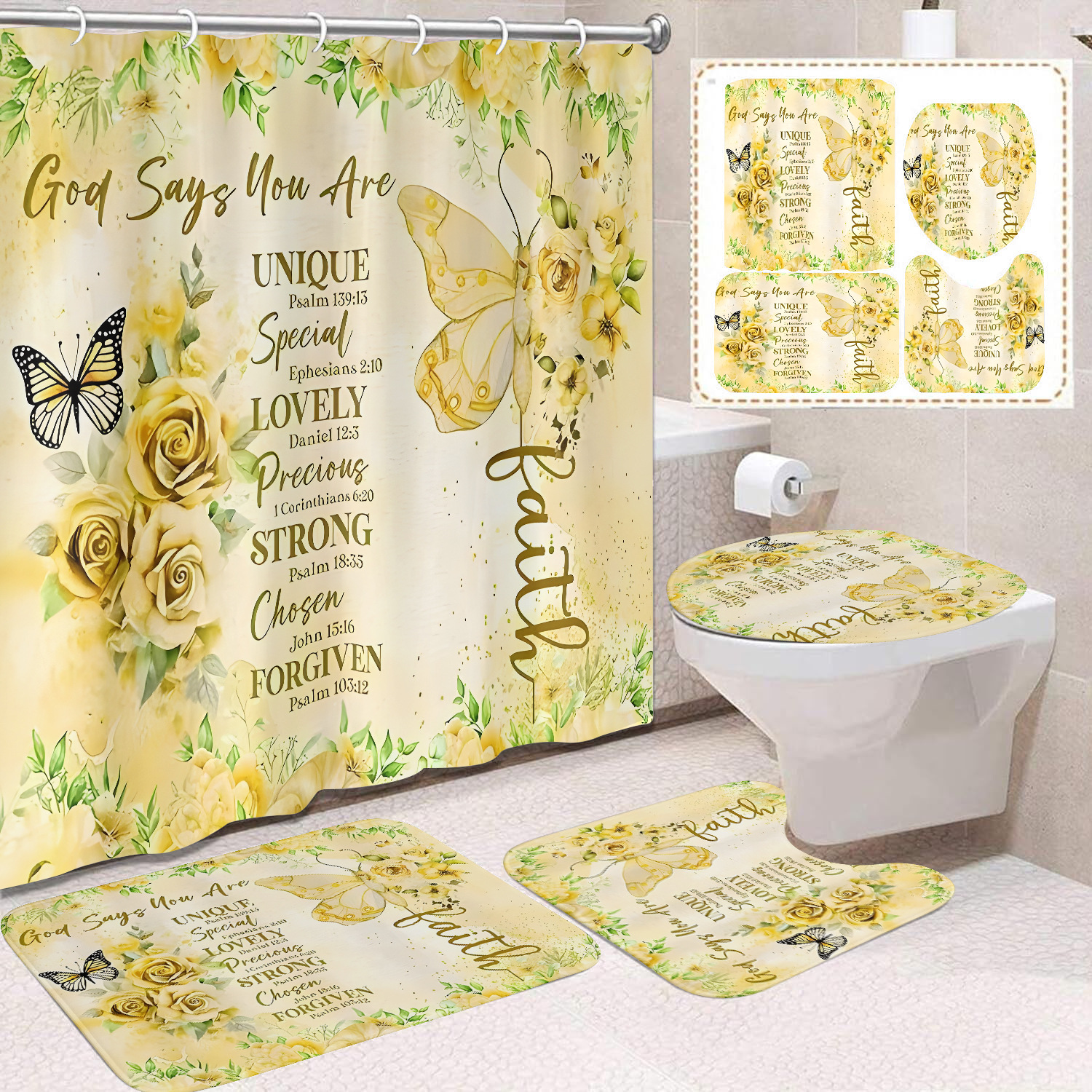 Transfronterizo Amazon cortina de ducha de color degradado cortina de baño letra patrón de mariposa cortina de ducha impermeable y a prueba de moho image 42