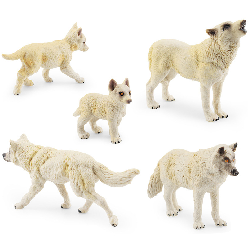 Simulación de modelo animal de lobo blanco norteamericano rugido estático lobo camina cachorro de lobo decoración de mesa juguetes