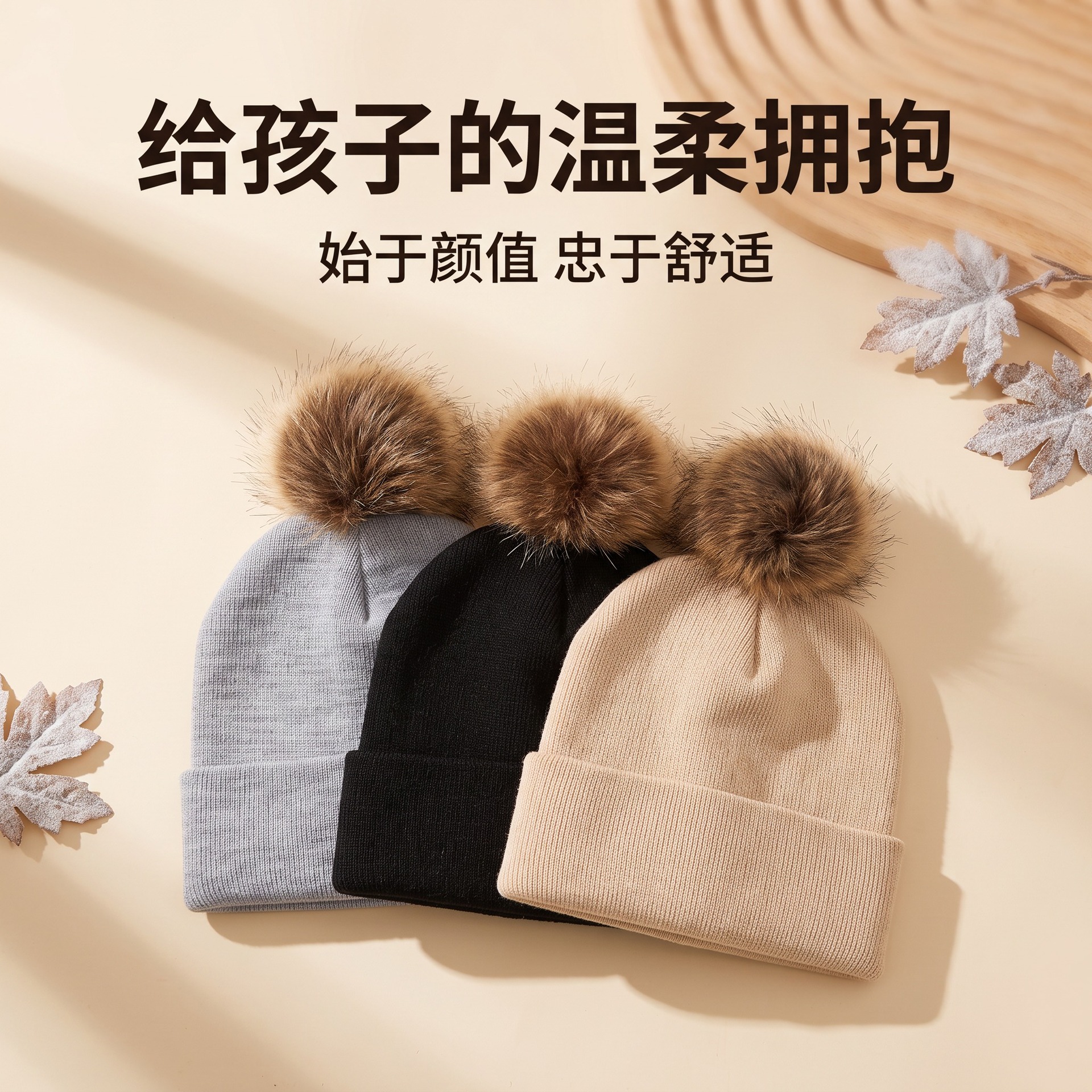 Children's Autumn and Winter Solid Color Knit Hat with Pom-Pom for Boys and Girls, Versatile Warm Hat for Kids