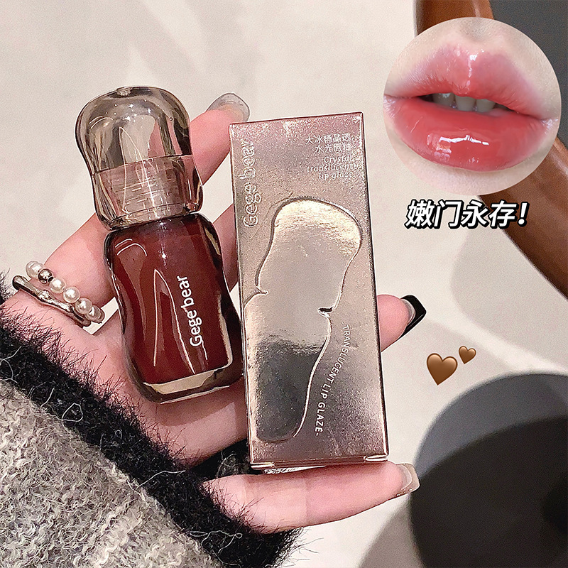 Gegebear cristal esmalte de labios transparente de agua espejo oso lápiz labial natural tierno lápiz labial al por mayor