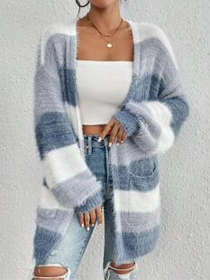 R 66341 Long Knit Striped Cardigan �L��l�y�_�� �W���羳