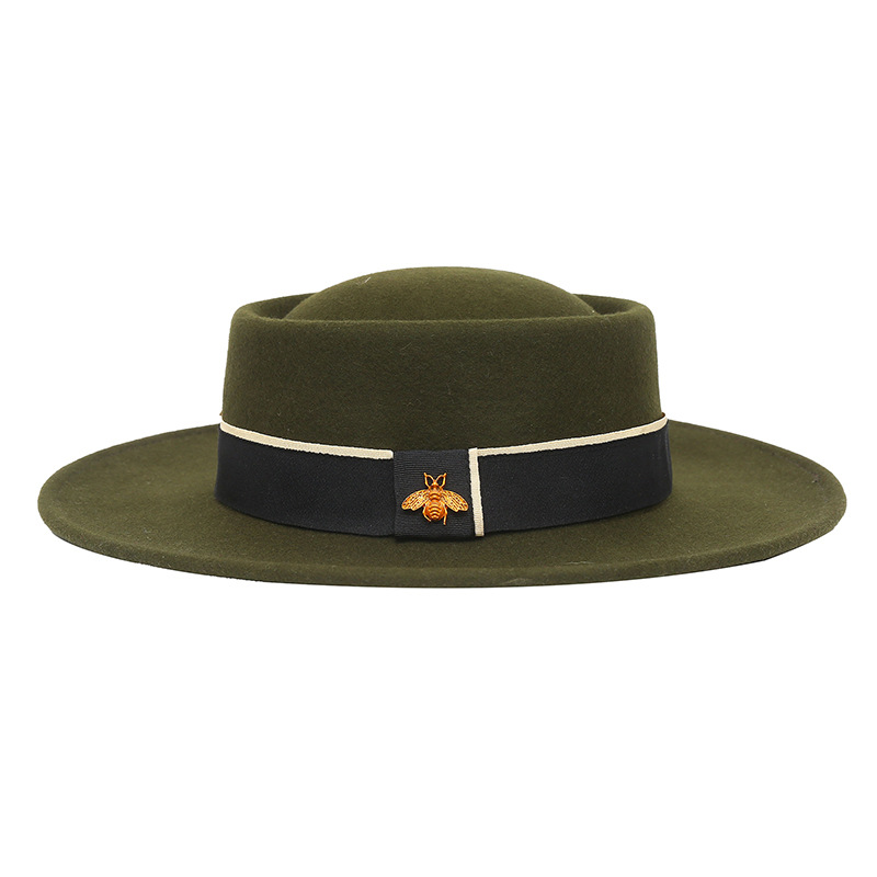 Sombrero de otoño e invierno lana pura cóncavo-cúpula convexa 8cm ala ancha sombrero de lana sombrero de fieltro de moda británica europea y americana al por mayor