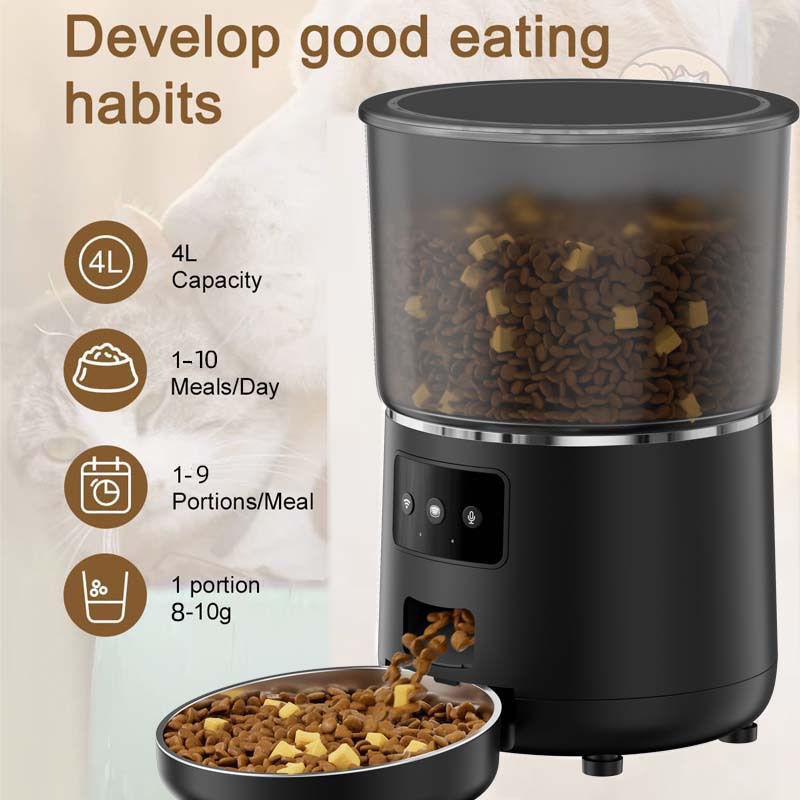 Alimentador inteligente para mascotas WIFI, fuente de alimentación dual, negativa a cortar alimentos, tazón para gatos de gran capacidad 4L, tazón para mascotas de acero inoxidable para el hogar