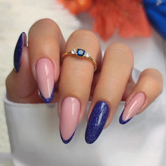 Klein Blue Minimalist French Sweet & Edgy Glittering Almond Nails, INS-style Trendy Girl Style European/American Wearable Nail Tips Wholesale