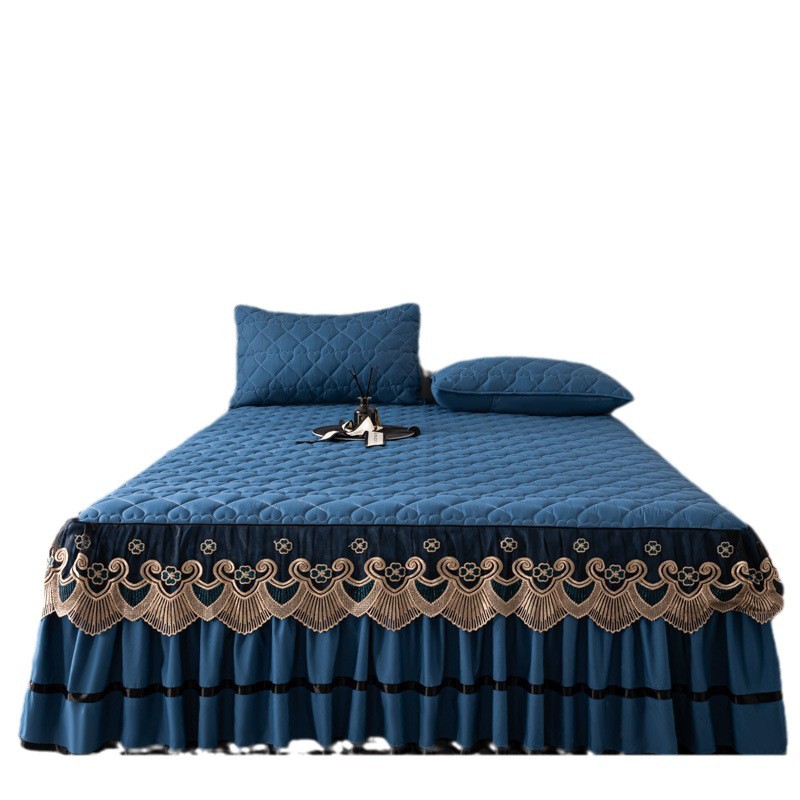 Nuevo algodón de clase A vestido de cama de algodón de soja bordado grueso cubierta de cama de una sola pieza 1,8 m doble almohada de tres piezas