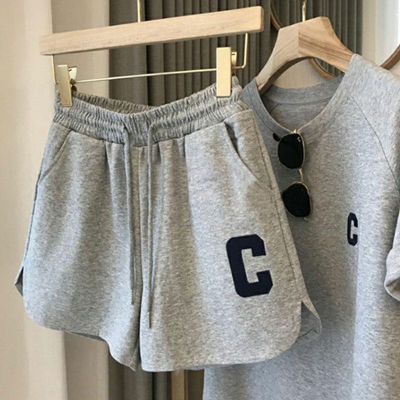Women's Summer Sports Shorts Two Piece Set Casual Loose Fit Student Style Clothing_ecoleips.com