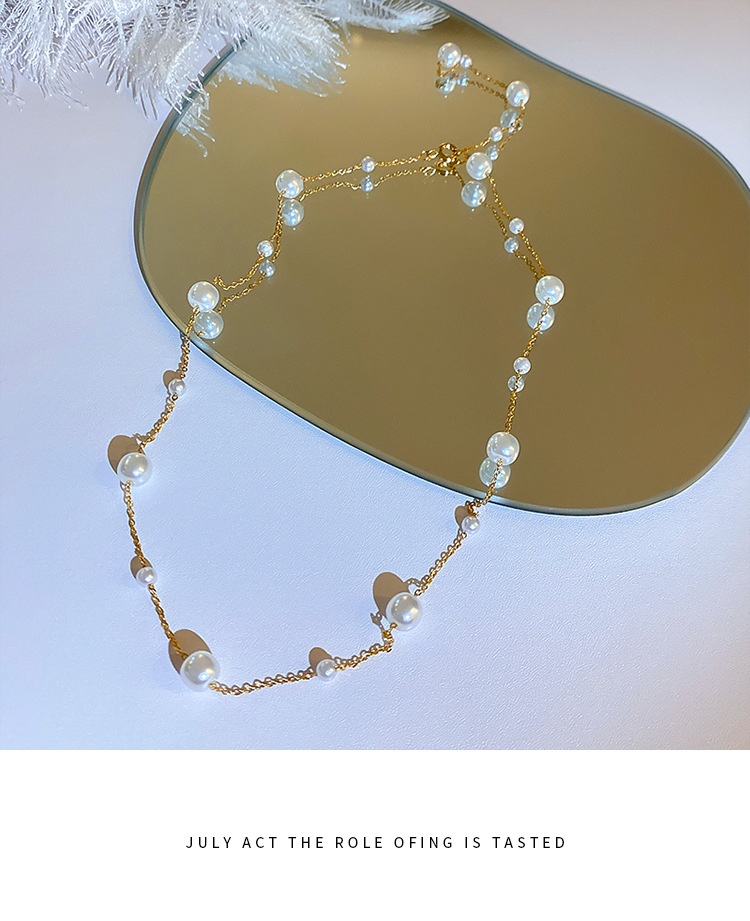 Titanium Steel Material Pearl Pattern Lady Pearl Titanium Steel Beaded Tassel Plating Necklace 1 Piece