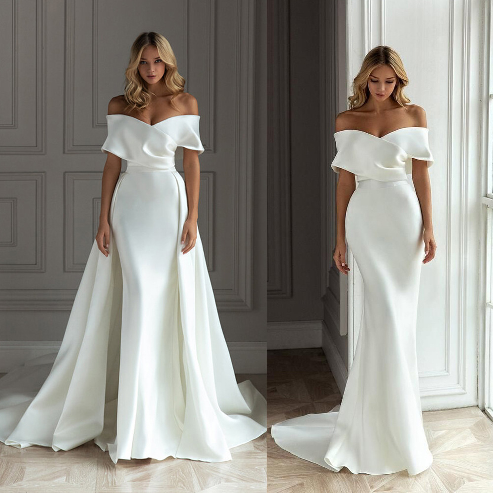European and American Wedding Dresses 2026 New Style Off-Shoulder Slim Fit Elegant Sexy White Trailing Light Wedding Gown