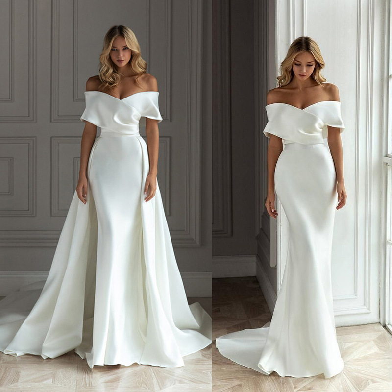 European and American Wedding Dresses 2026 New Style Off-Shoulder Slim Fit Elegant Sexy White Trailing Light Wedding Gown European and American Wedding Dresses 2026 New Style Off-Shoulder Slim Fit Elegant Sexy White Trailing Light Wedding Gown
