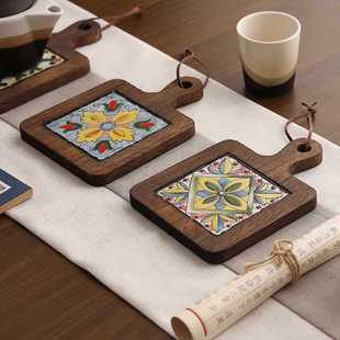✅ Solid Wood Insulation Mat, Retro Anti-Scalding Tile Handle, Casserole Mat, Household Creative Wooden Coaster, High Temperature Resistant Tableware
