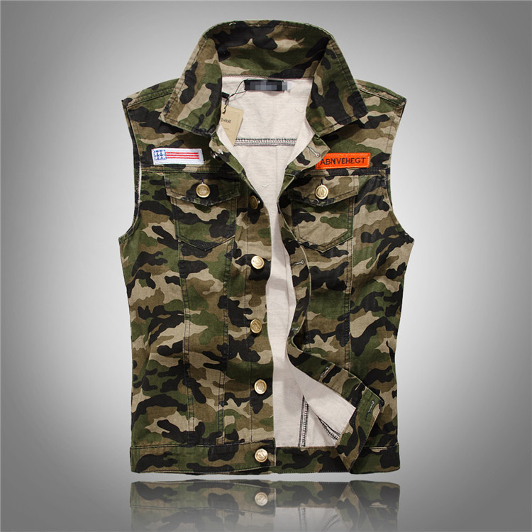 Trendy Korean-Style Slim-Fit Men's Camouflage Casual Vest Motorcycle Foreign Trade Plus-Size Denim Vest Trendy Casual Sleeveless Jacket