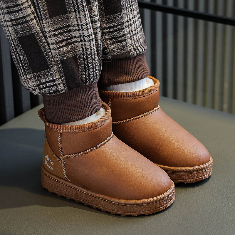 Winter Kidsren's Snow Boots Waterproof Boys and Girls Fashionable Short Boots Baby Fleece-Lined Warm Cotton Shoes Kidsren's Anti-Slip Boots