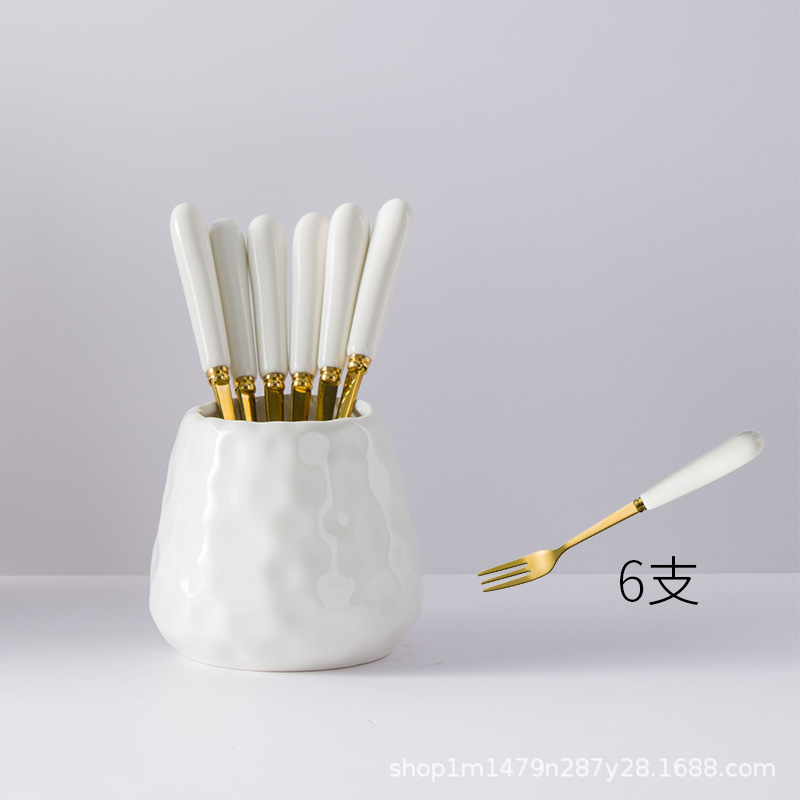 Creativo lindo Tenedor de fruta de cerámica de acero inoxidable palo de fruta Tenedor de postre de los niños del hogar pequeño tenedor traje de comer fruta