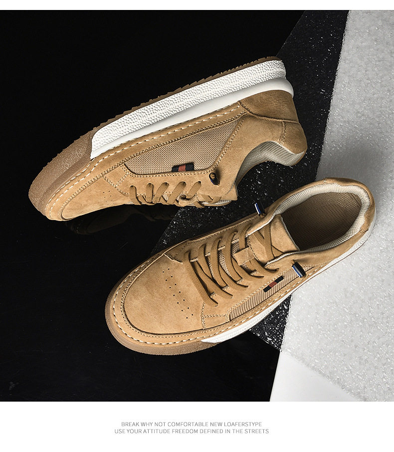 Giày sneaker nam da thật lộn nhung đế dày cổ thấp dáng thể thao — Màu vàng 2633, Màu xám 2633 chi tiết 12