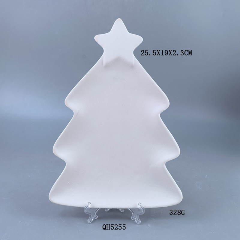 Plato de Navidad de diseño simple diy pintura de cerámica plato de porcelana blanca pintura china pintada plato de graffiti blanco