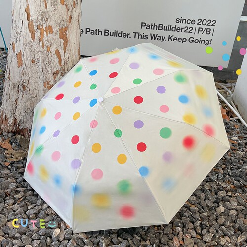 Original High-End Gradient Polka Dot Umbrella Automatic Rain and Sunshade Dual-Purpose Women's Black Rubber Tri-Fold Sun Umbrella