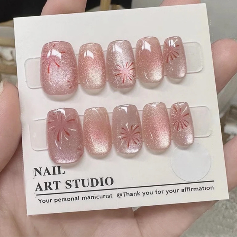 D291 fake nail patch detachable wearable nail New fireworks chasing cat eye handmade sealing layer 30 pieces phototherapy nail