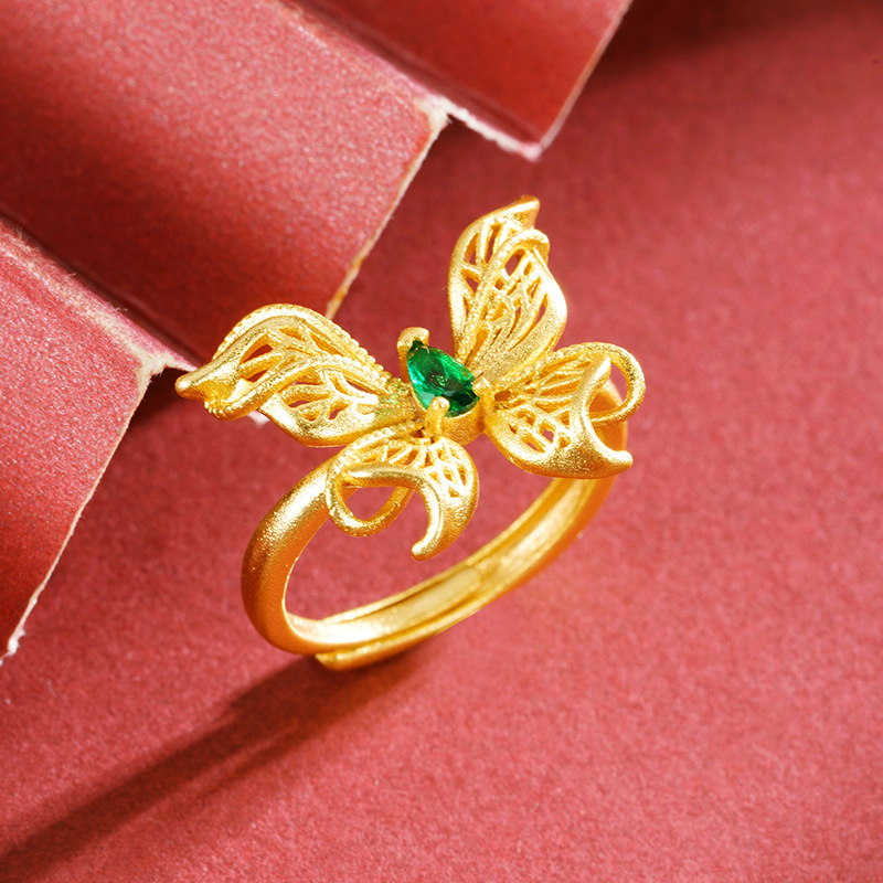 Vietnam Sha Jin Guo Tide hueco mariposa femenina nicho anillo de boca viva no se desvanecerá joyas de alta calidad fuente al por mayor