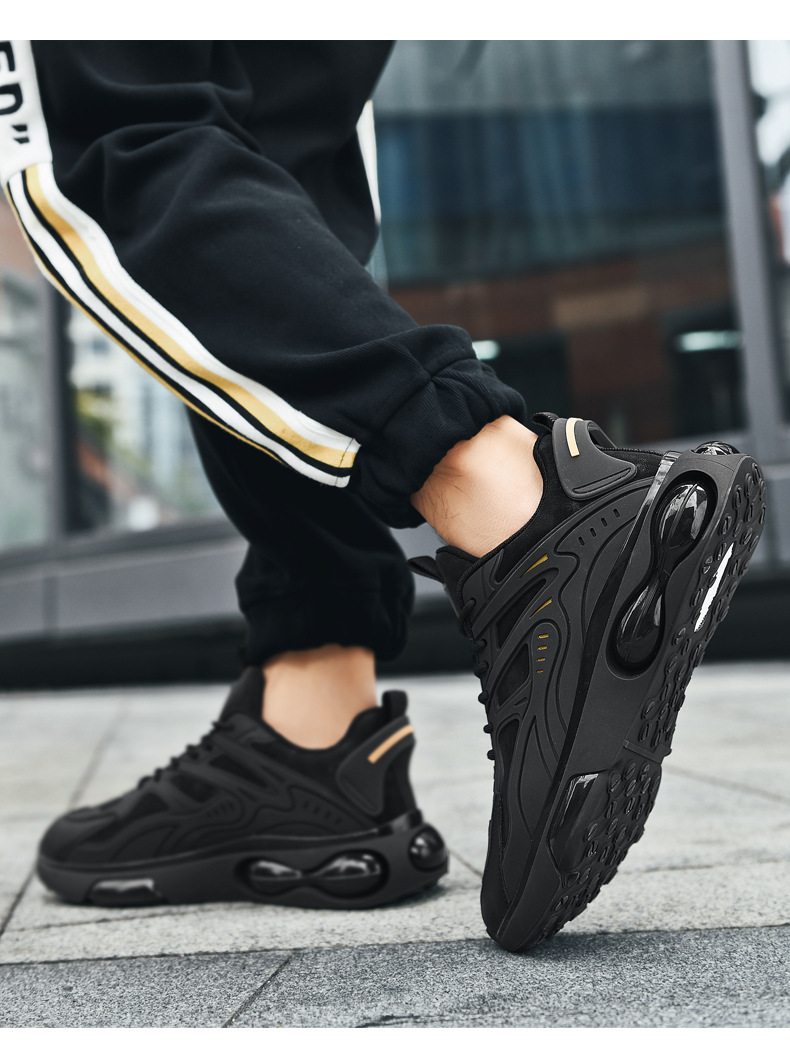 New student sports Dad shoes Basketball men's running shoes Black air cushion sneakers_voghion.com