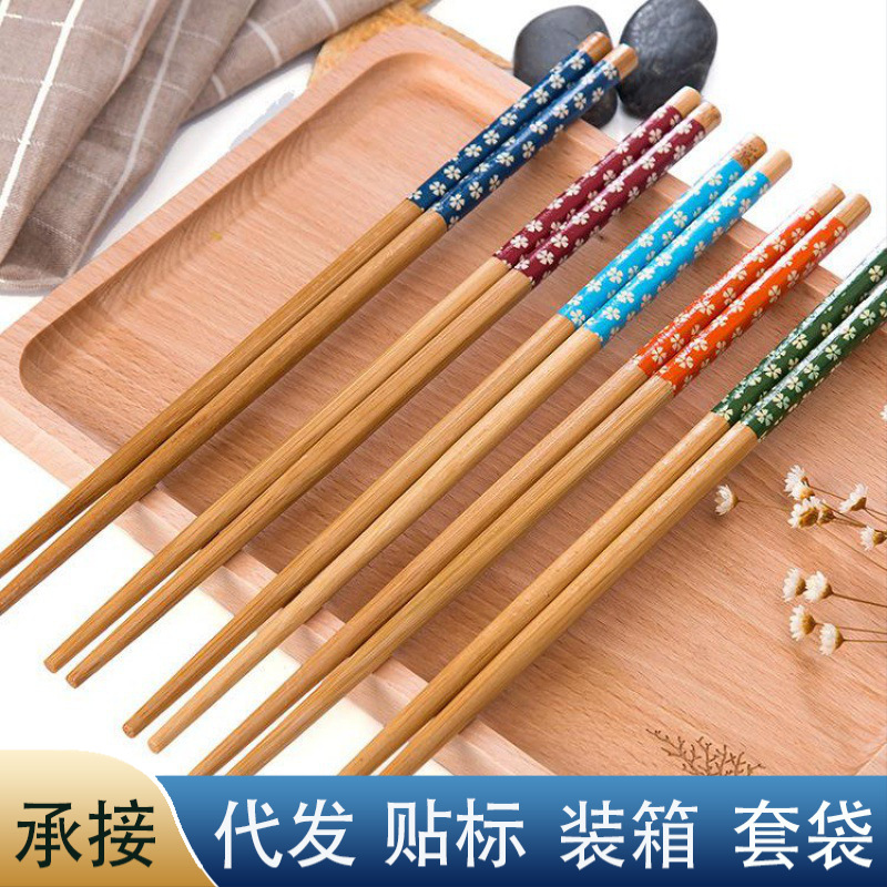 도매 가정용 식기 젓가락 나무 일본 데칼 젓가락 튀김 젓가락 식기 도색되지 않은 공장 공급