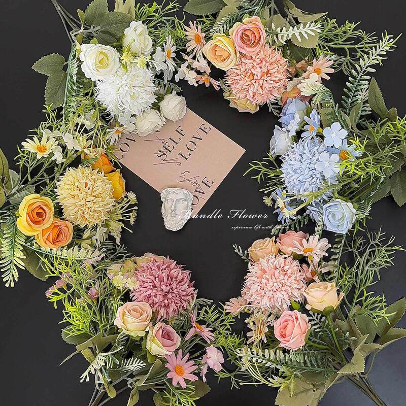 Artificial Flower Thorn Ball Rose Daisy Small Bouquet Home Decoration Silk Flower Fake Flower Arrangement Photo Bouquet Plastic Flower