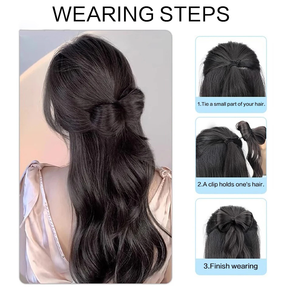 Arco medio atado pelo rizado de cola de caballo alta boca de pato clip temperamento bola cabeza peluca de mujer frisa vestimenta de estilo antiguo