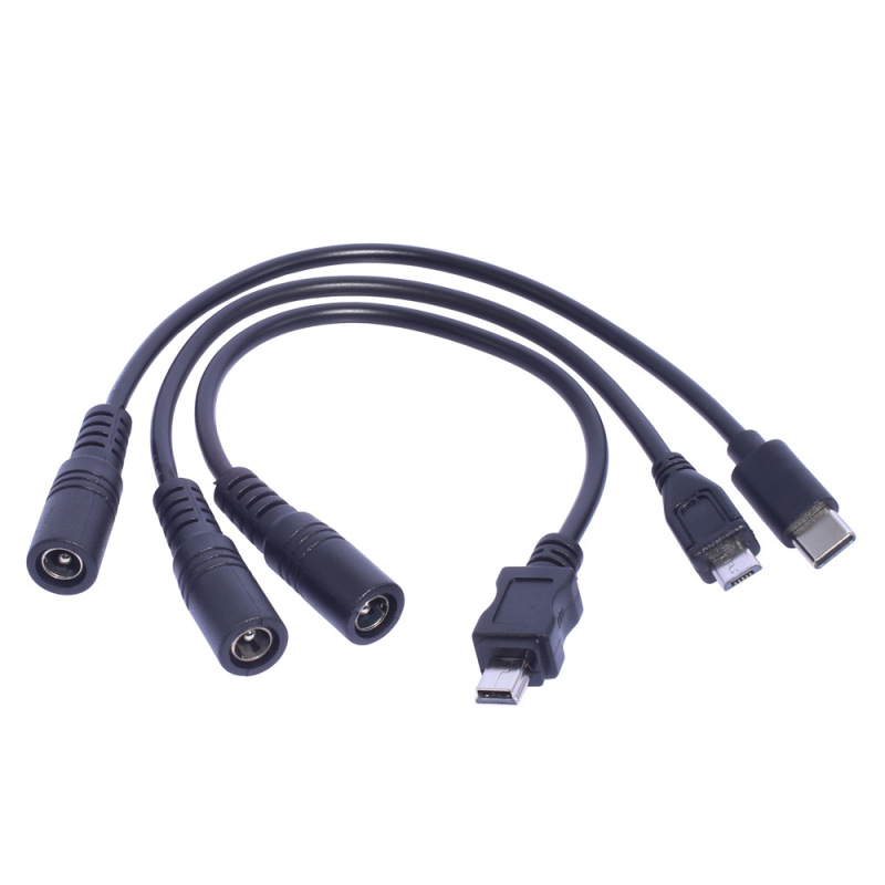DC cable 5.5*2.1 female to Mini USB Type-C Micro USB power cord mobile phone tablet charging cable