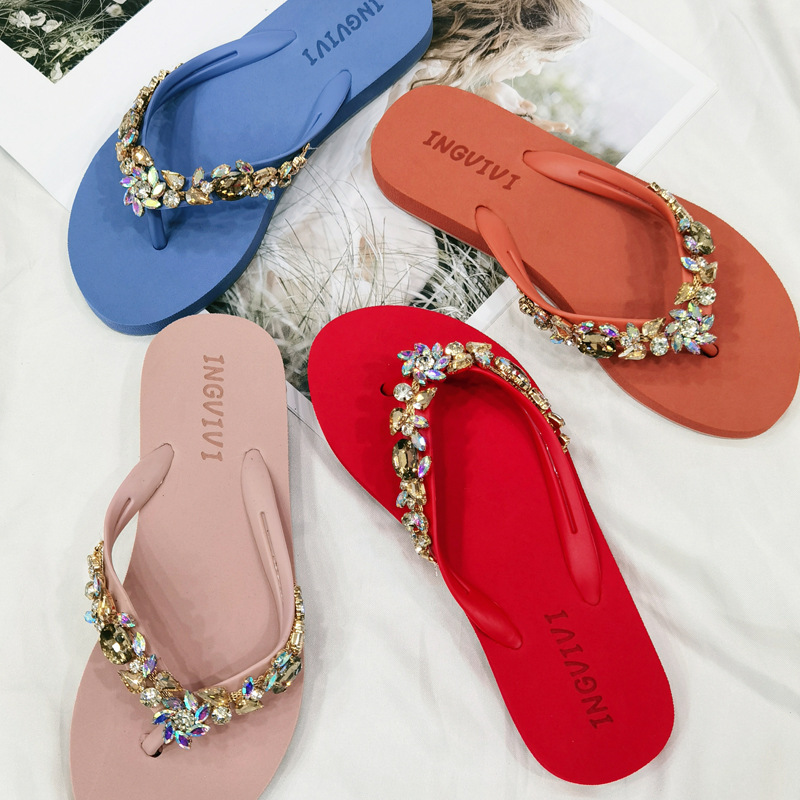 Infradito donna con catena di strass sandali zeppa da spiaggia_voghion.com