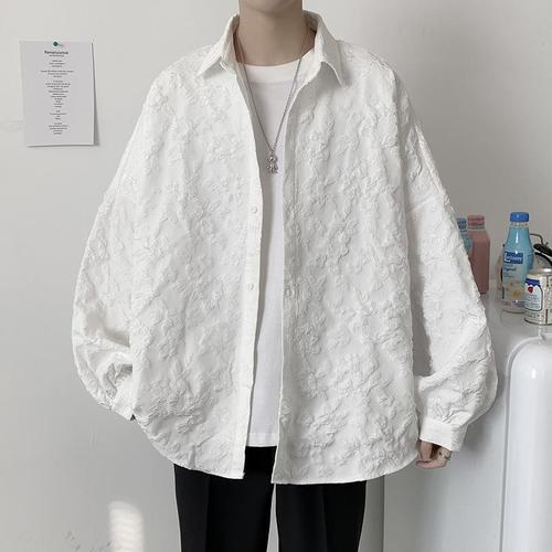 Men's High-End Casual Shirt with Korean Style Trendy Relief Print Design, Unique Autumn/Winter 2025 Shirt & Outerwear