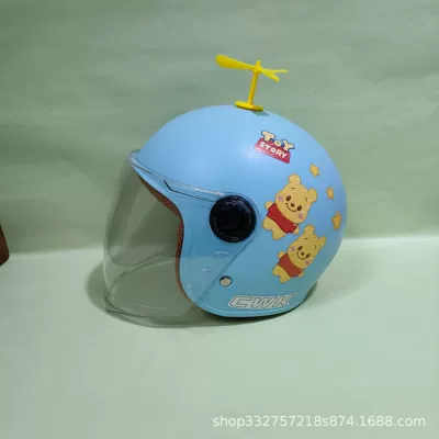 3C certification children's helmet boys Motosiklet kaskı (dəbilqə) - blue-winnie-the-pooh-transparent-long-mirror-yellow-windmill