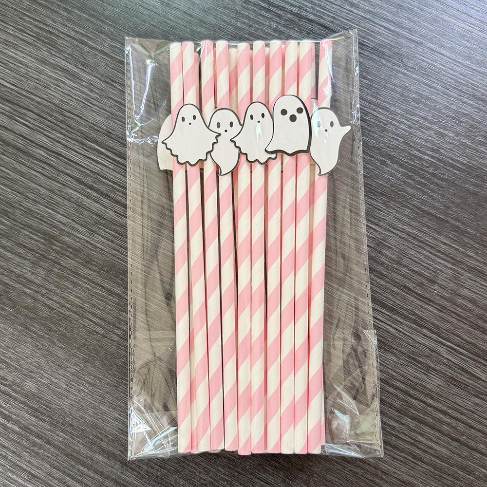 Punto transfronterizo al por mayor creativo pajita de papel de Halloween decoración pajita fantasma mesa de postre vestido botella de pudín plug-in