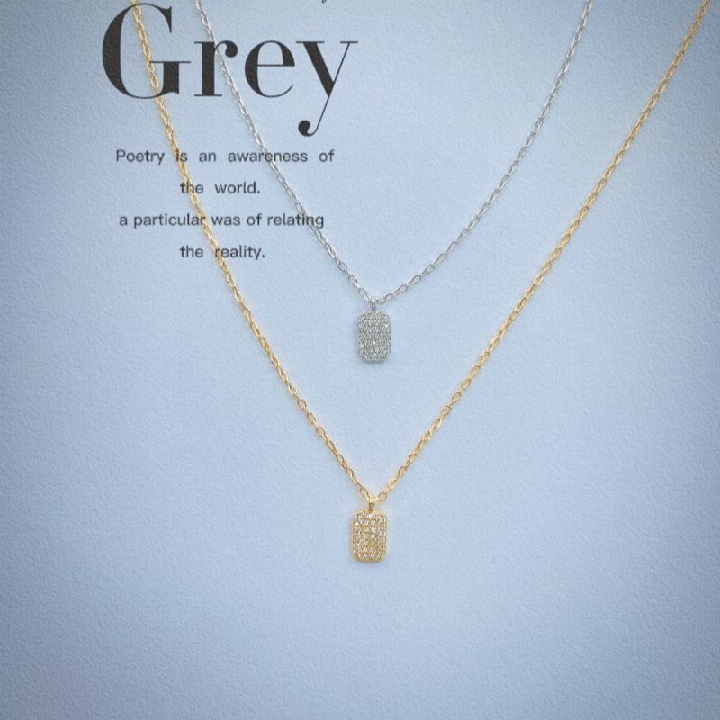 Zircon Inlay Material 925 Sterling Silver Zircon Cable Chain Geometric Pendant Necklace